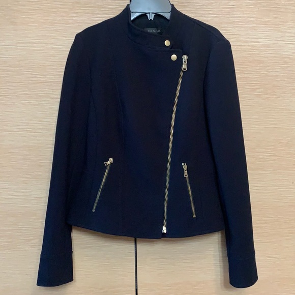 Ann Taylor Moto jacket in navy blue. Size 2. - Picture 8 of 9